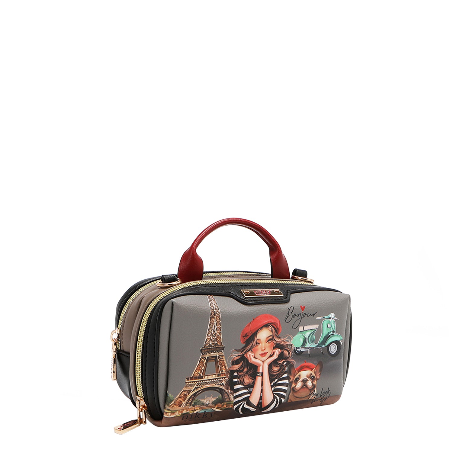 MINI BOSTON CROSSBODY BAG WITH DOUBLE ZIPPER (<tc>EIFFEL DREAMS</tc>)