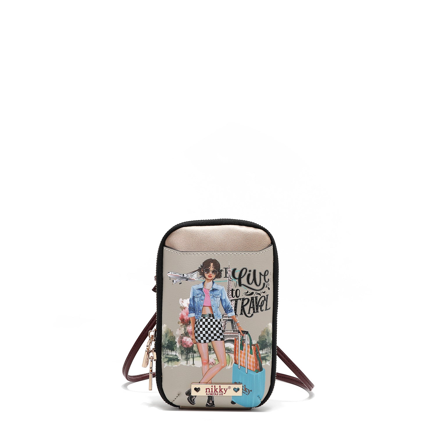 BOLSO CRUZADO CON CREMALLERA PARA TELÉFONO/CARTERA (I LIVE TO TRAVEL)