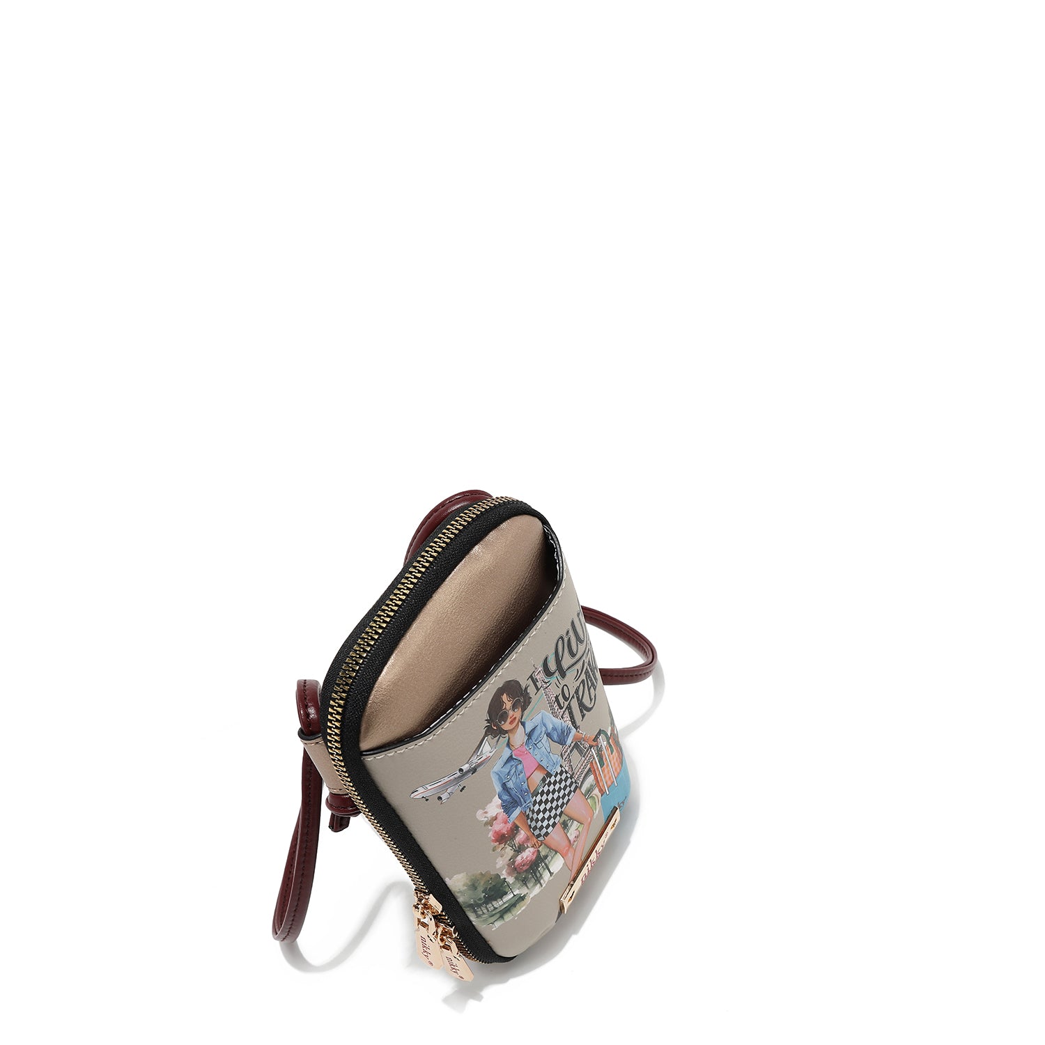 BOLSO CRUZADO CON CREMALLERA PARA TELÉFONO/CARTERA (I LIVE TO TRAVEL)