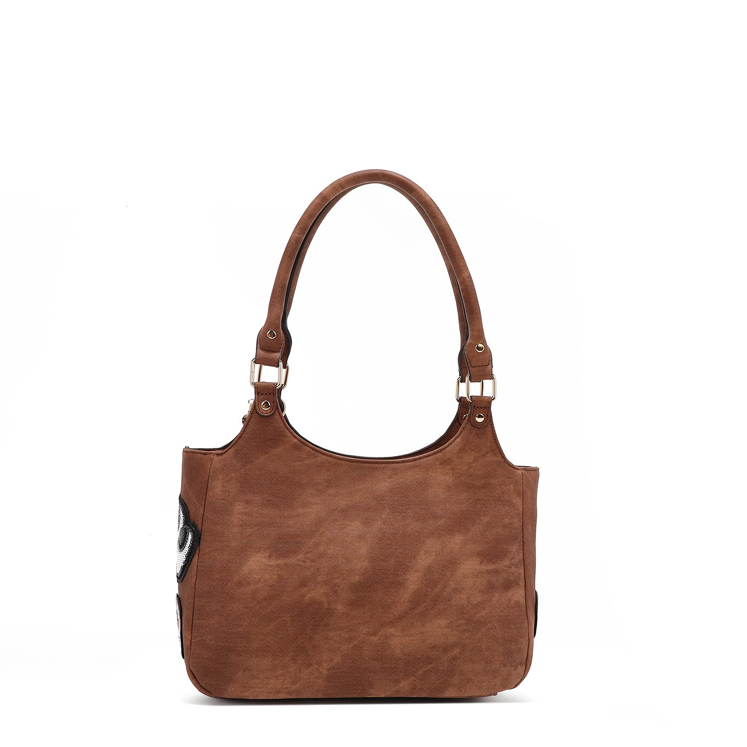 BOLSO DE HOMBRO CON MÚLTIPLES PARCHES (MARRON)