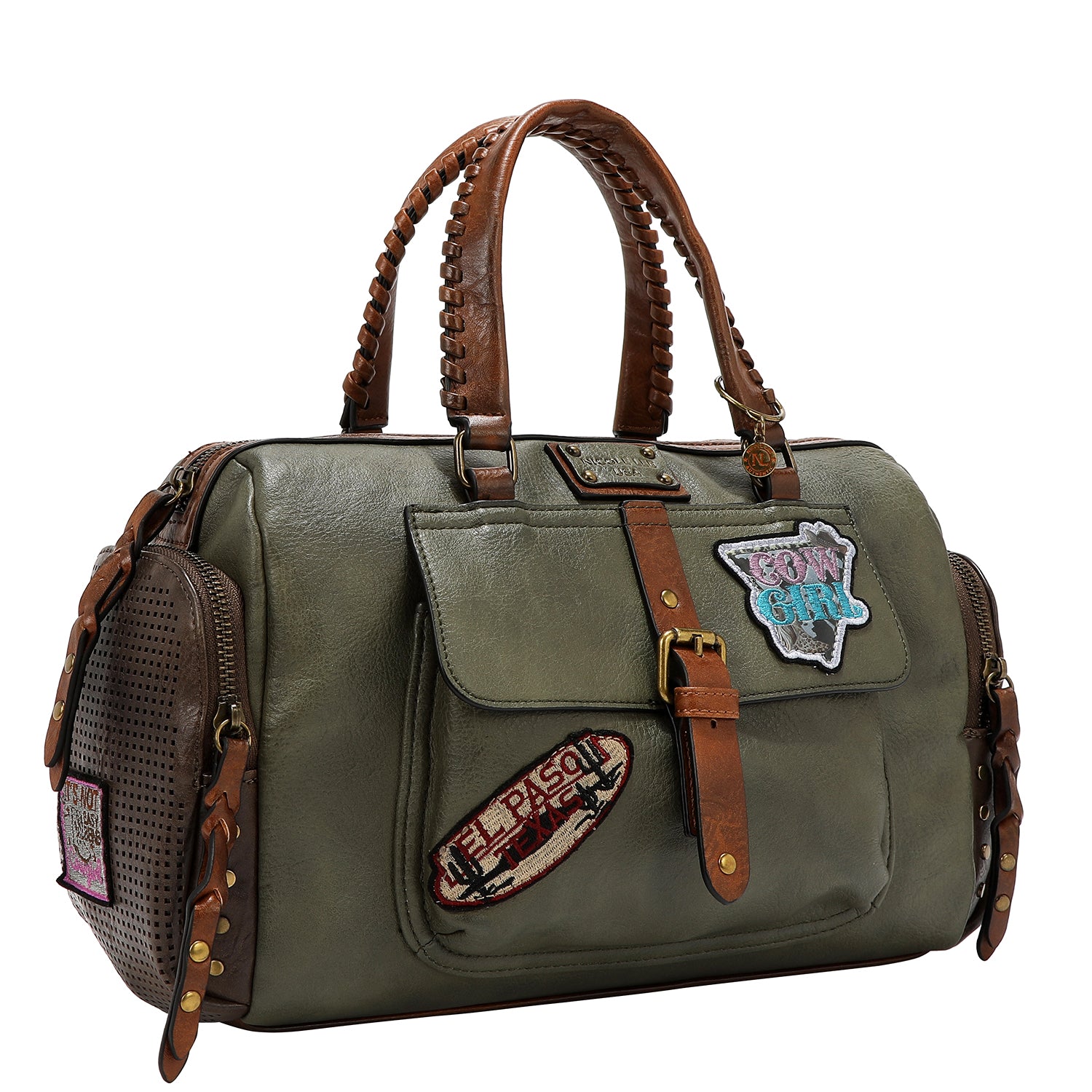 VINTAGE BOSTON BAG WITH PATCH (OLIVE)