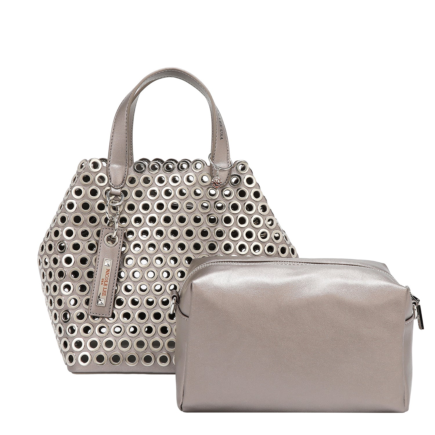SATCHEL BAG WITH EYELETTE EDGE (SILVER)