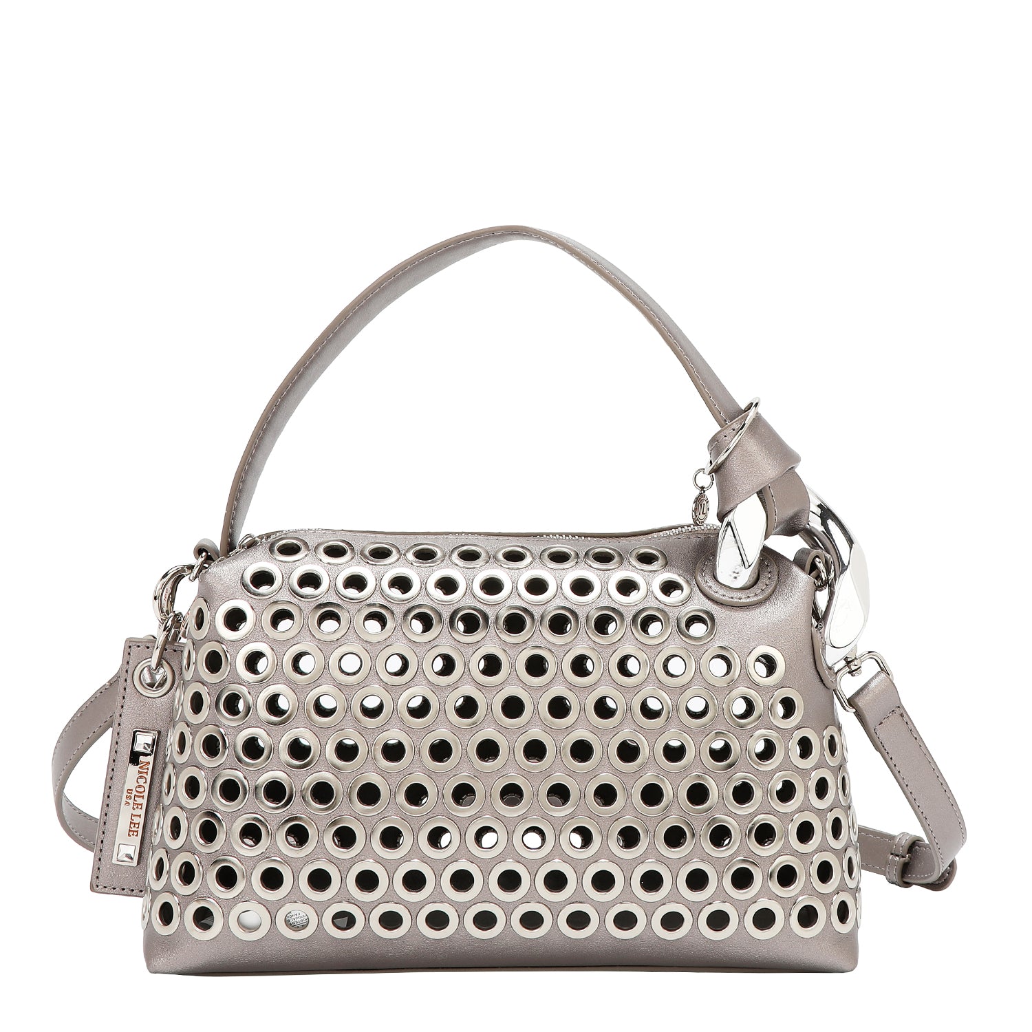 SHOULDER BAG WITH EYELETTE EDGE (SILVER)