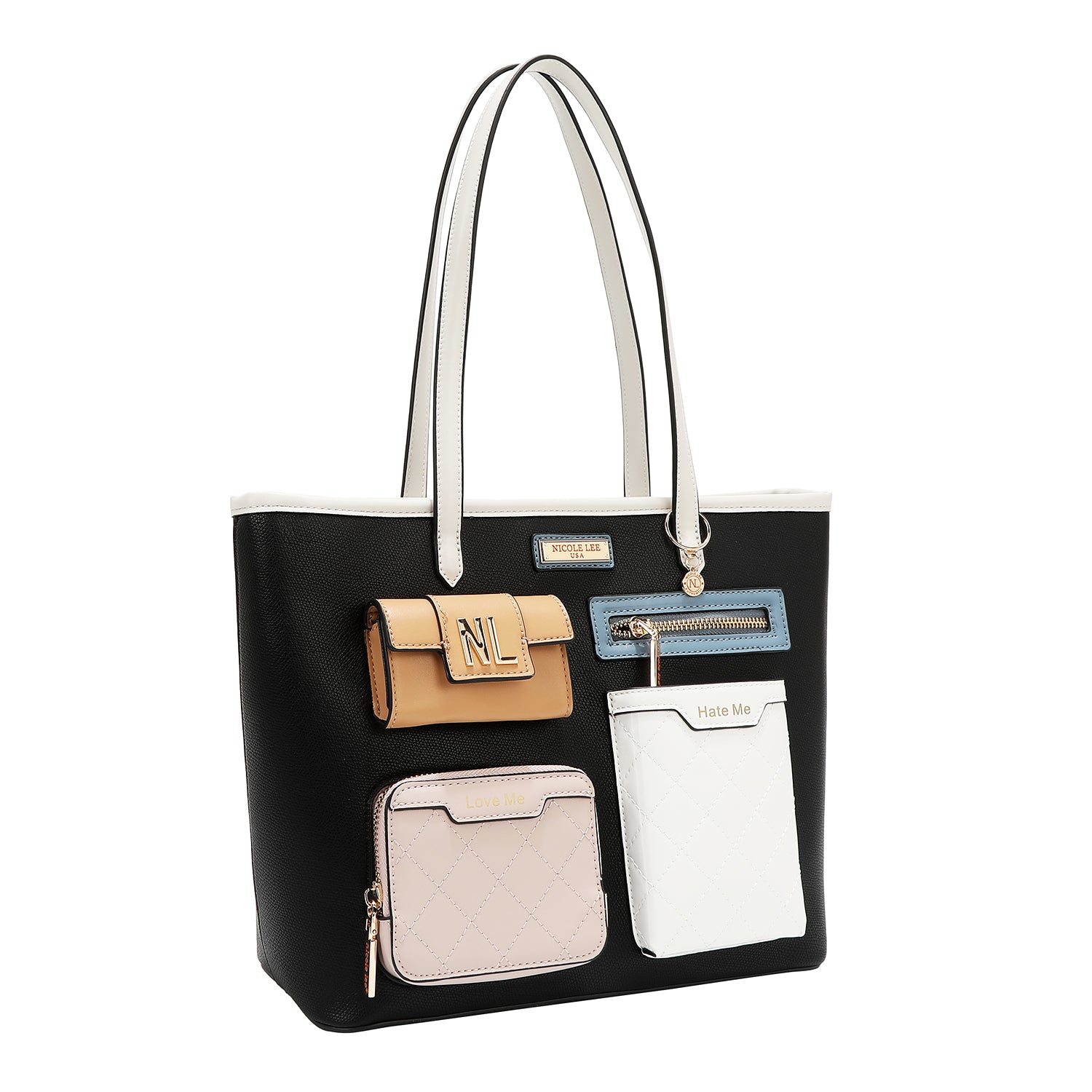 Borsa per acquirente con tasca e blocchi di colore (nero)