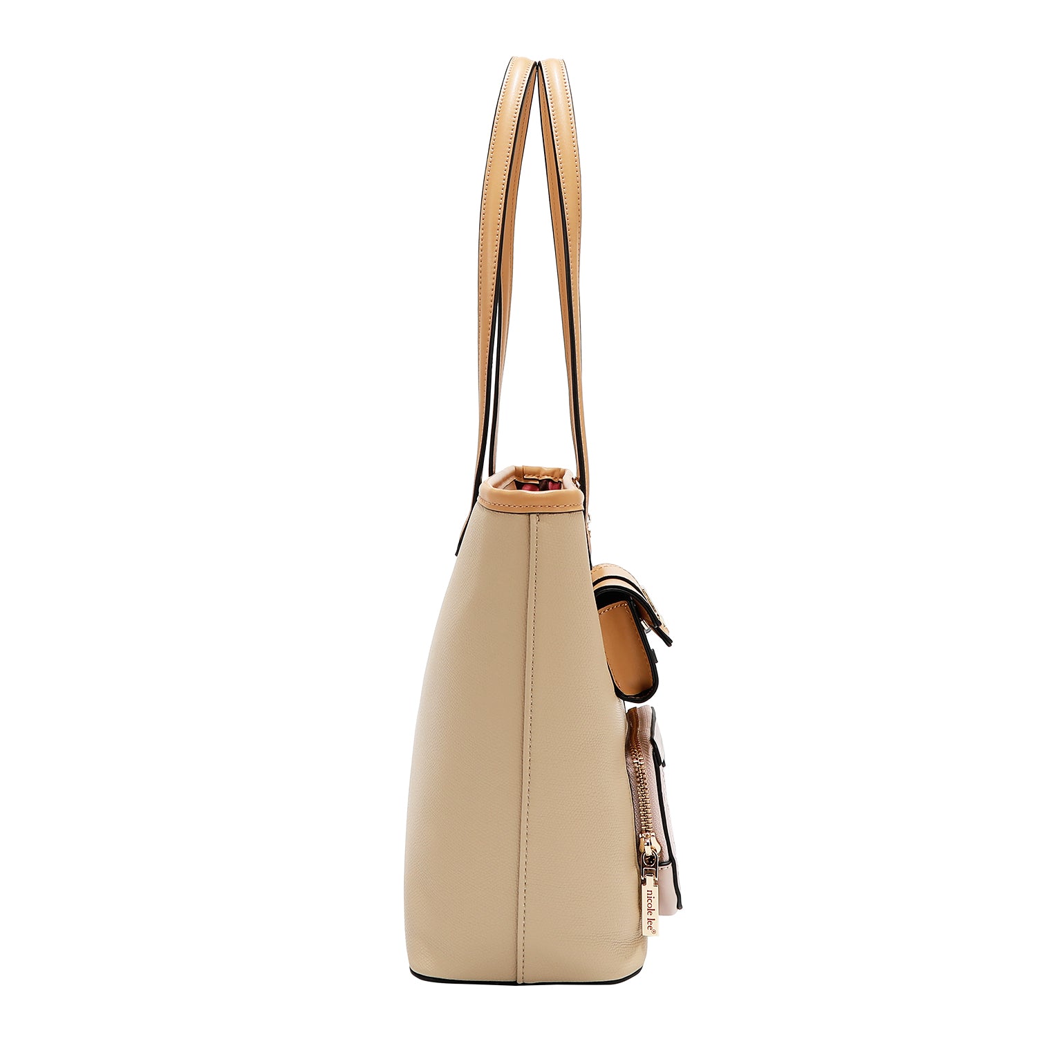 Shopper bag with pocket and color blocks (Taupe)