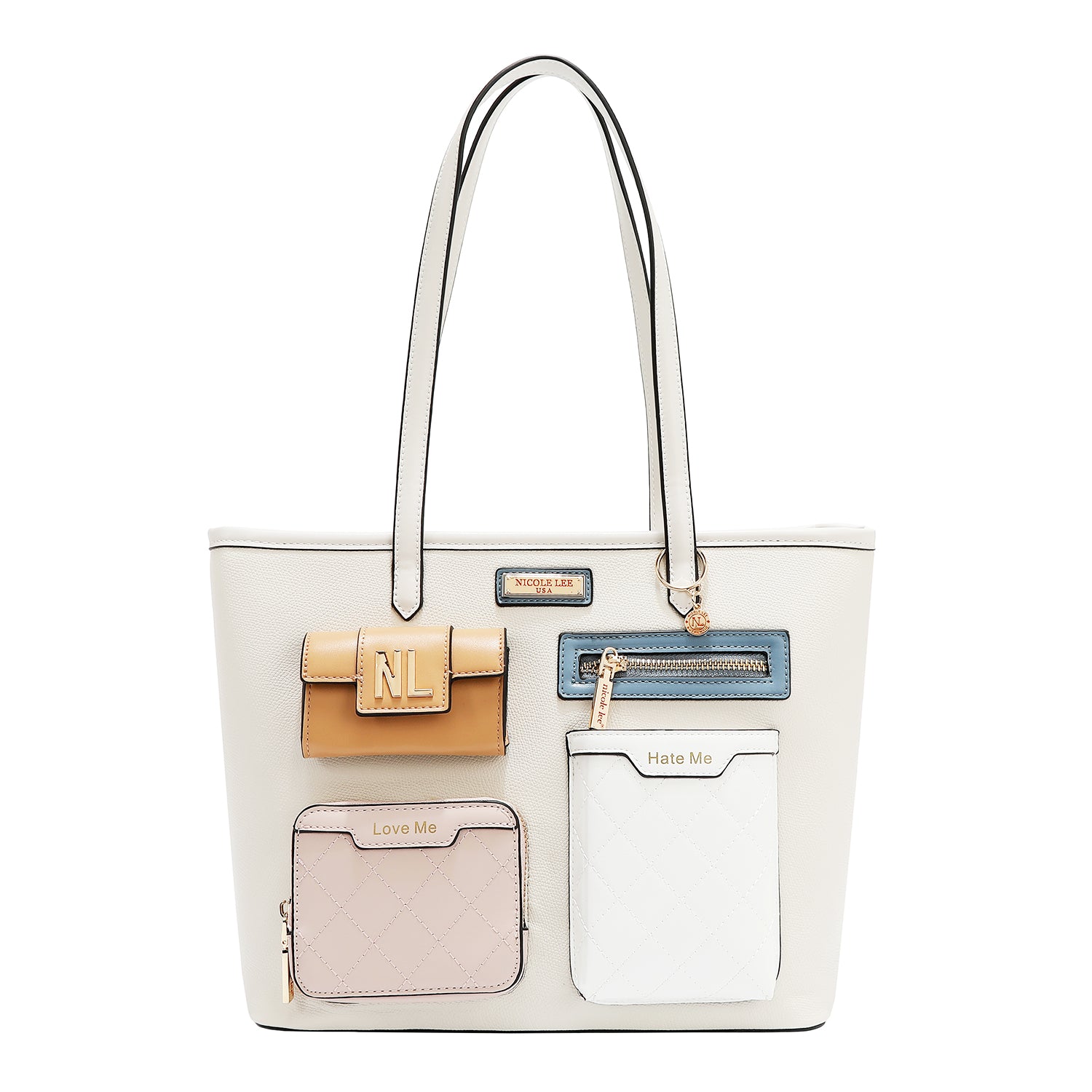 Borsa per acquirente con tasca e blocchi di colore (bianco)