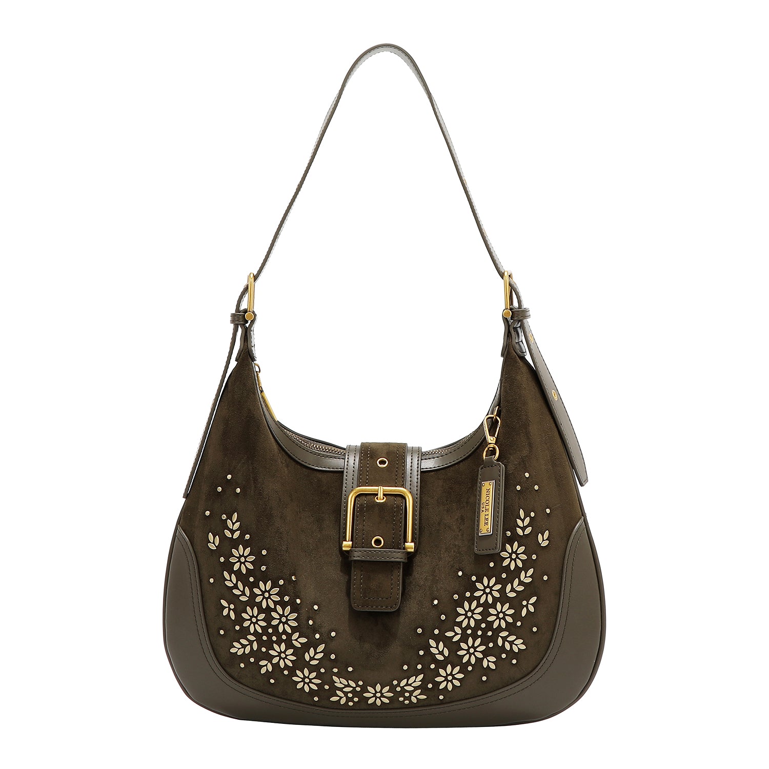 UMHÄNGETASCHE MIT BLUMENDESIGN IN FORM EINES KREUZMONDS (OLIVE)