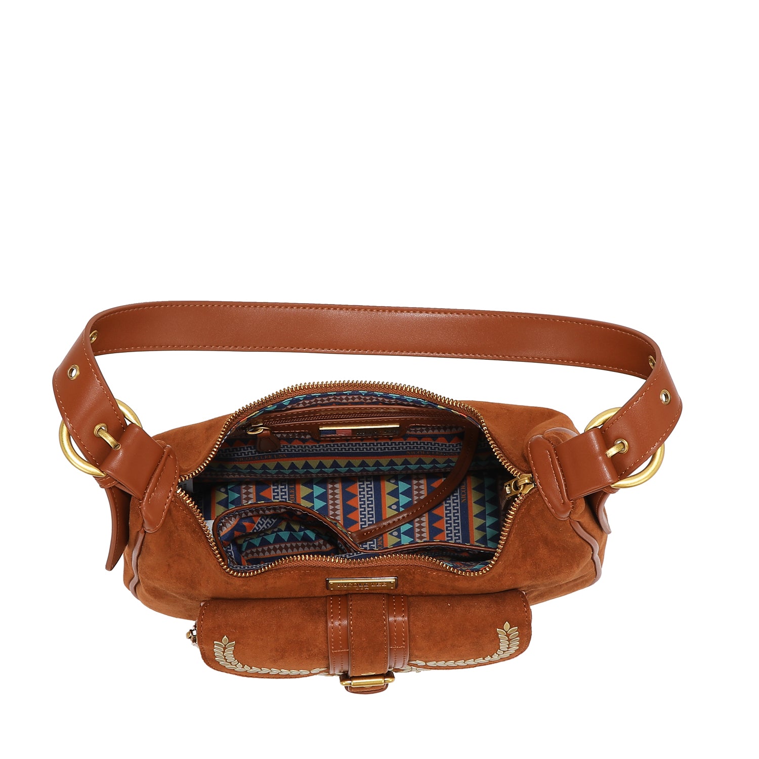 SHOULDER BAG WITH FLORAL DESIGN (BROWN)