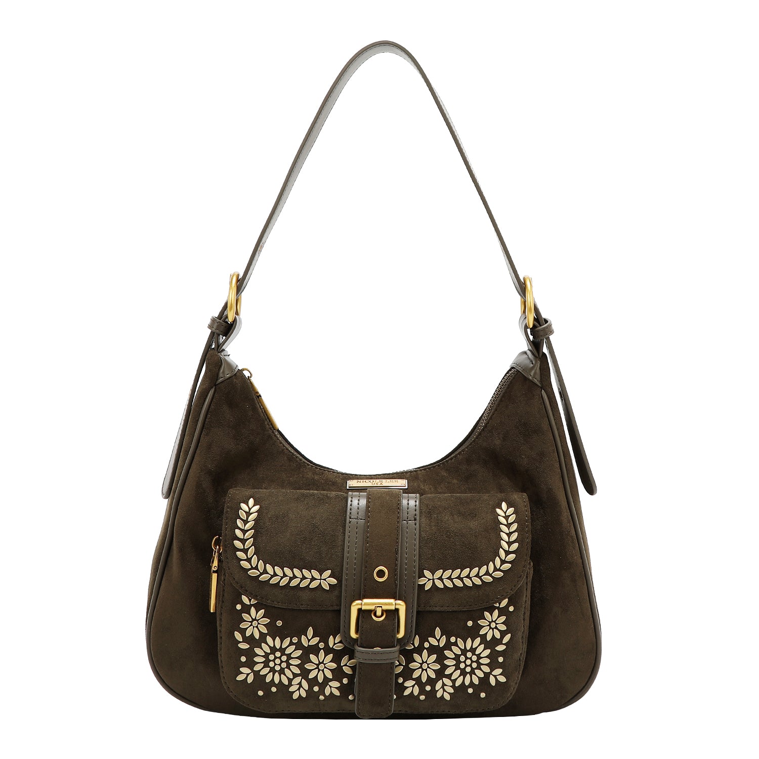 UMHÄNGETASCHE MIT BLUMENDESIGN (OLIVE)