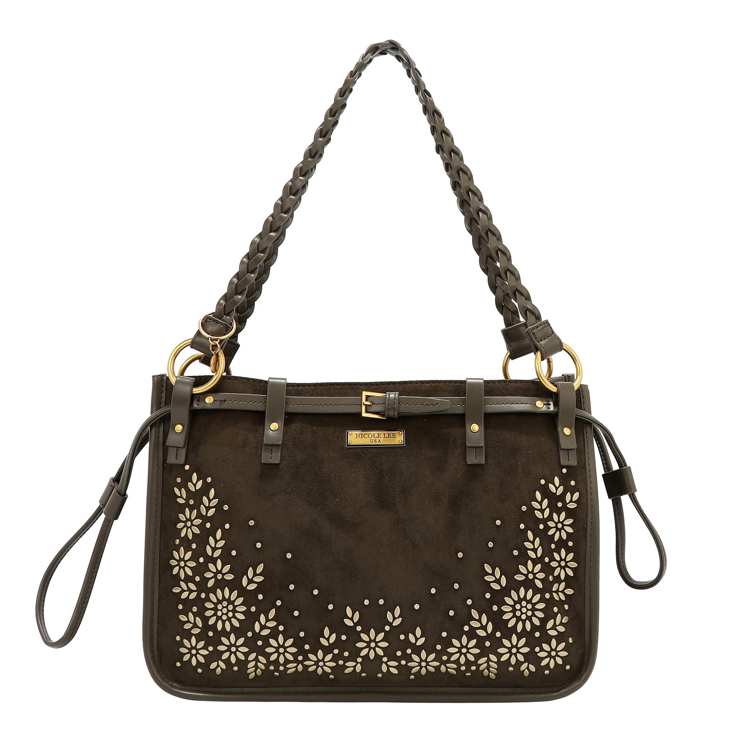 HANDTASCHE MIT BLUMENDESIGN (OLIVE)