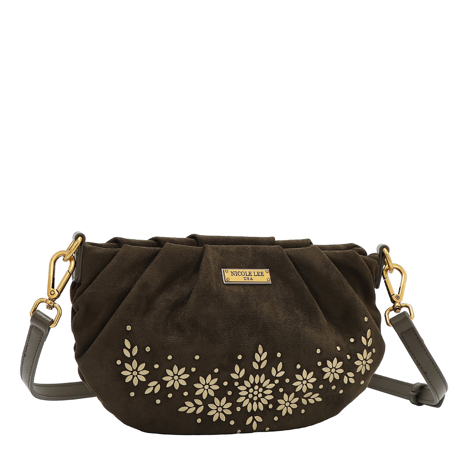 BANDOLERA CON DISEÑO FLORAL (OLIVA)