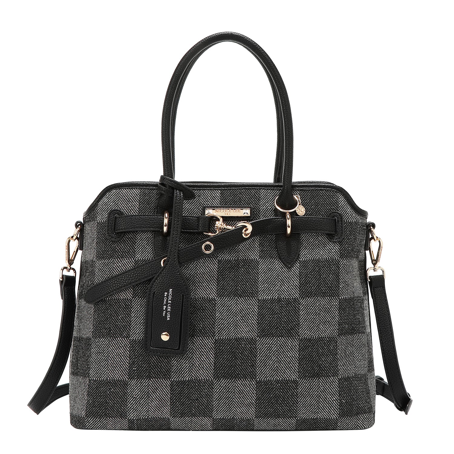 BOLSO TOTE CHIC CON CUADROS (NEGRO)