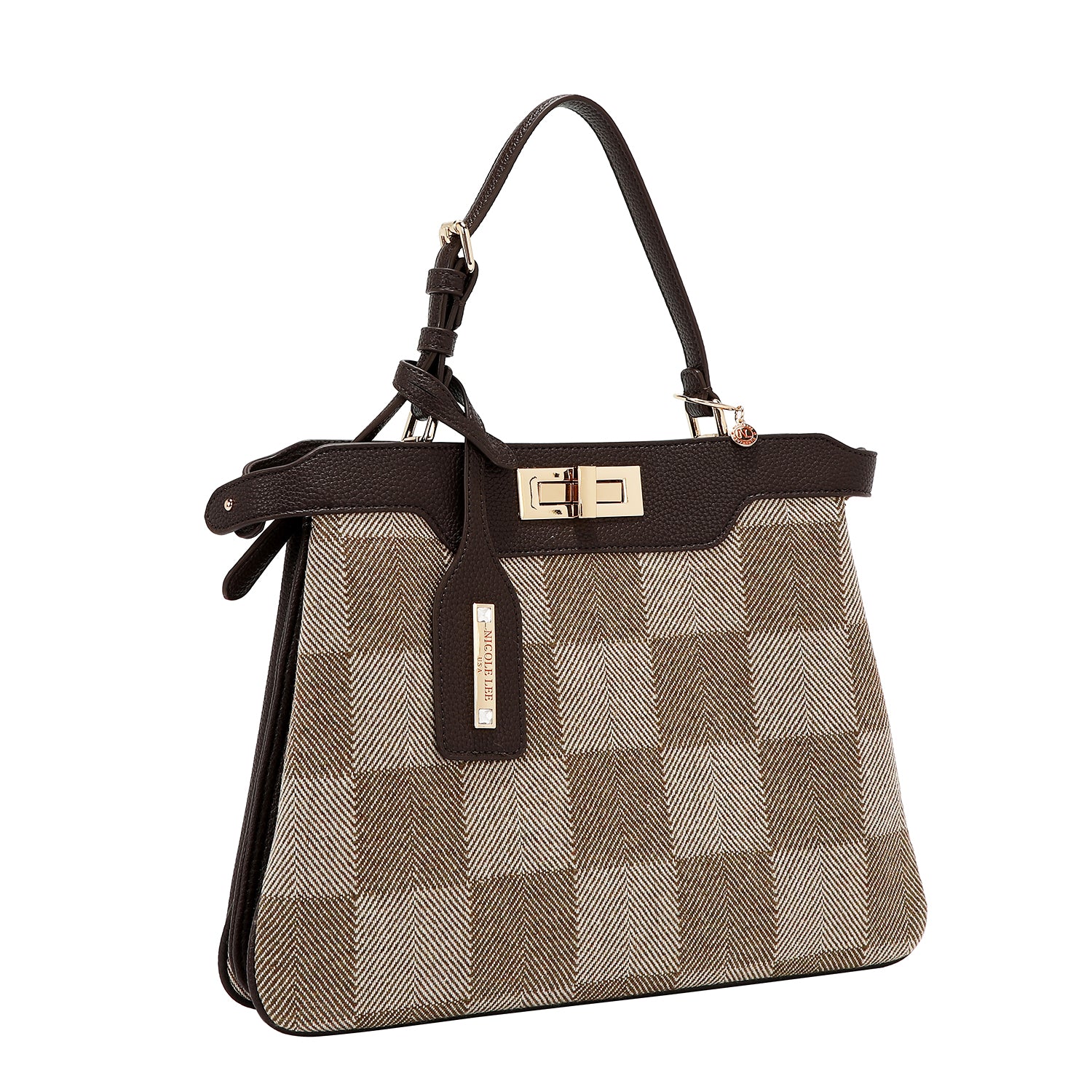 BOLSO DE MANO CHIC CON CUADROS (MARRON CLARO)