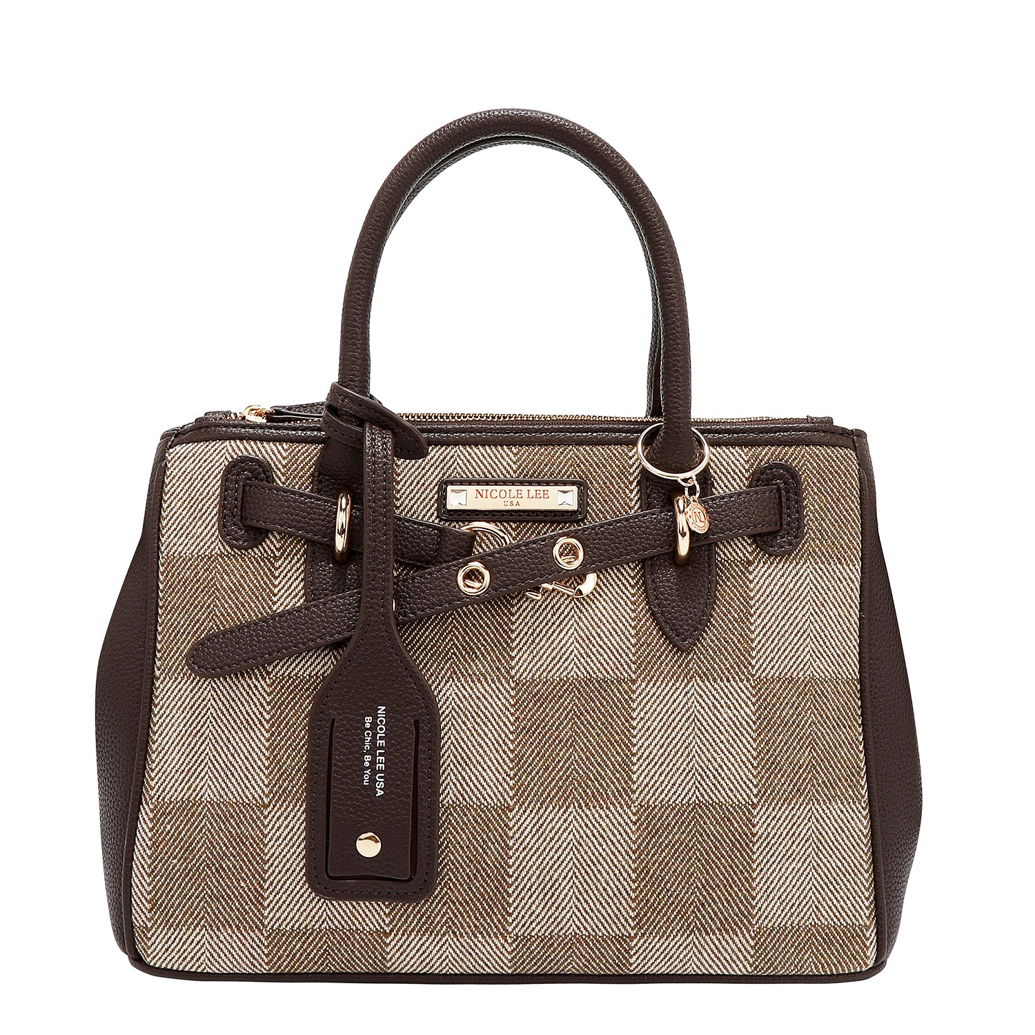 BOLSO DE CUADROS CHIC (MARRON CLARO)