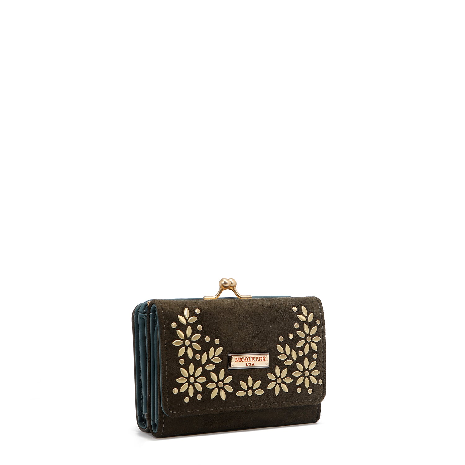 COMPACT WALLET WITH FLORAL LEAF PRINT (OLIVE)