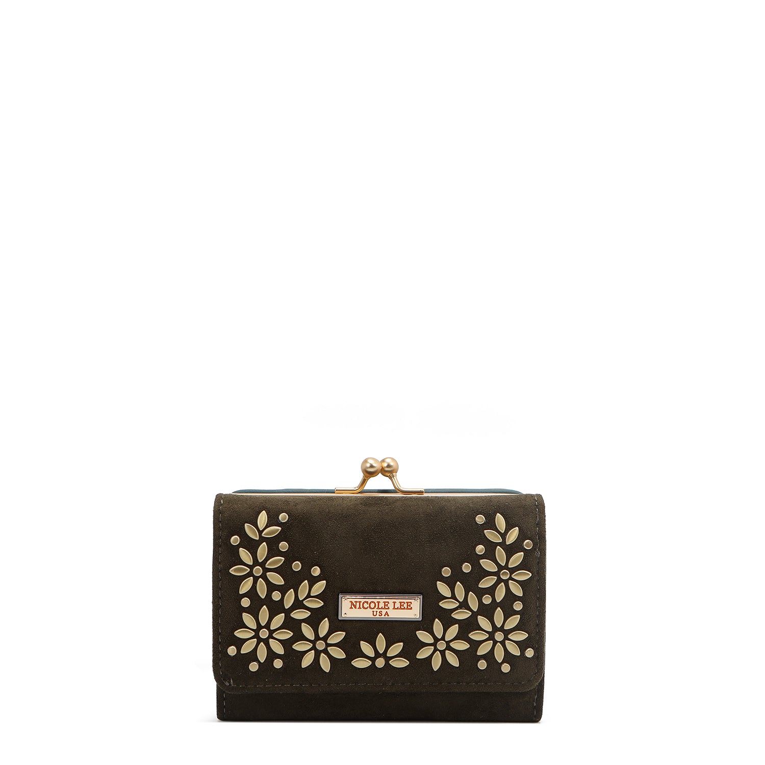 COMPACT WALLET WITH FLORAL LEAF PRINT (OLIVE)