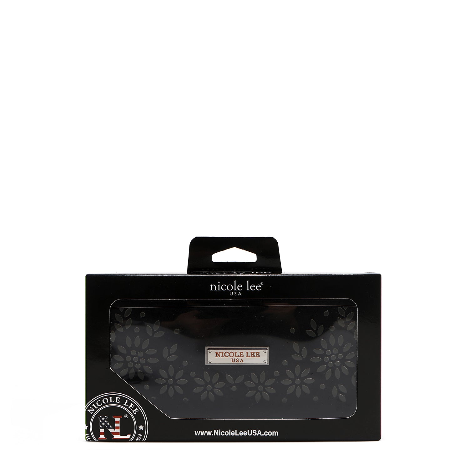 LONG TRIPLE WALLET WITH FLORAL DESIGN (BLACK)