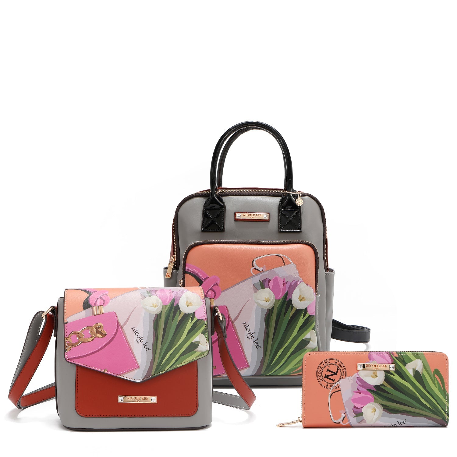 3-TEILIGES SET (RUCKSACK, UMHÄNGETASCHE, GELDBÖRSE)<tc>VIOLET BLOSSOM</tc>)