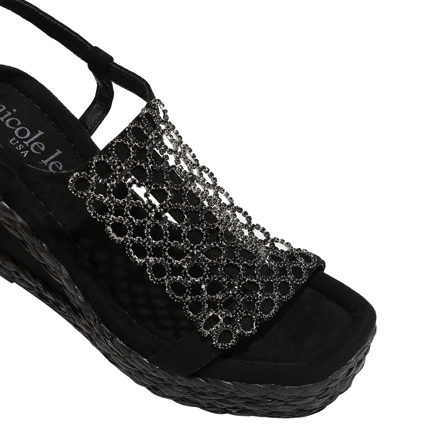 SANDAL WITH PLATFORM AND CRYSTAL CHAIN (BLACK)