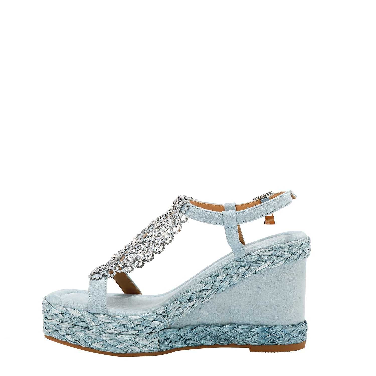 SANDALE MIT PLATTFORM UND KRISTALLKETTE (BLAU)