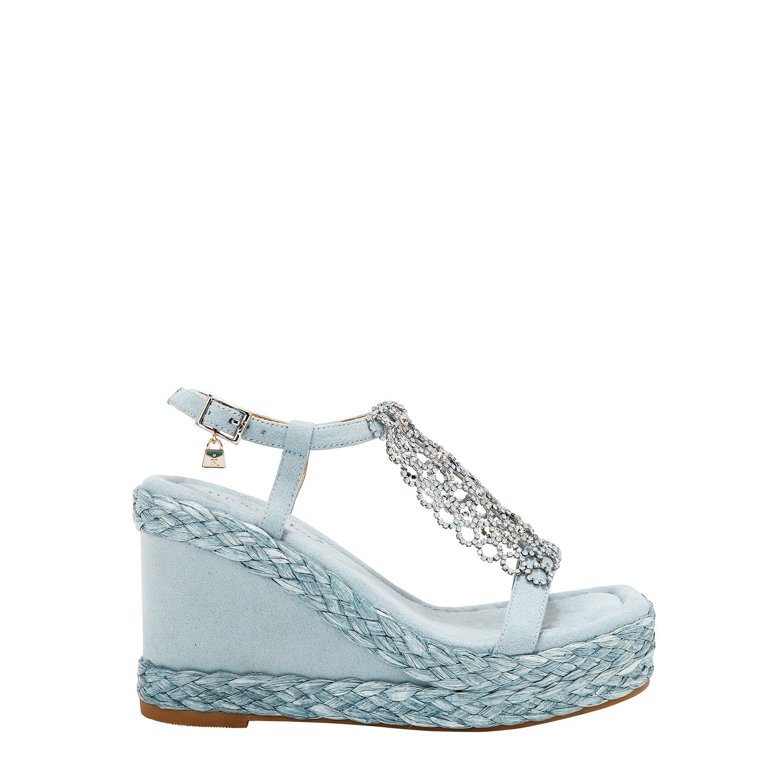 SANDALE MIT PLATTFORM UND KRISTALLKETTE (BLAU)