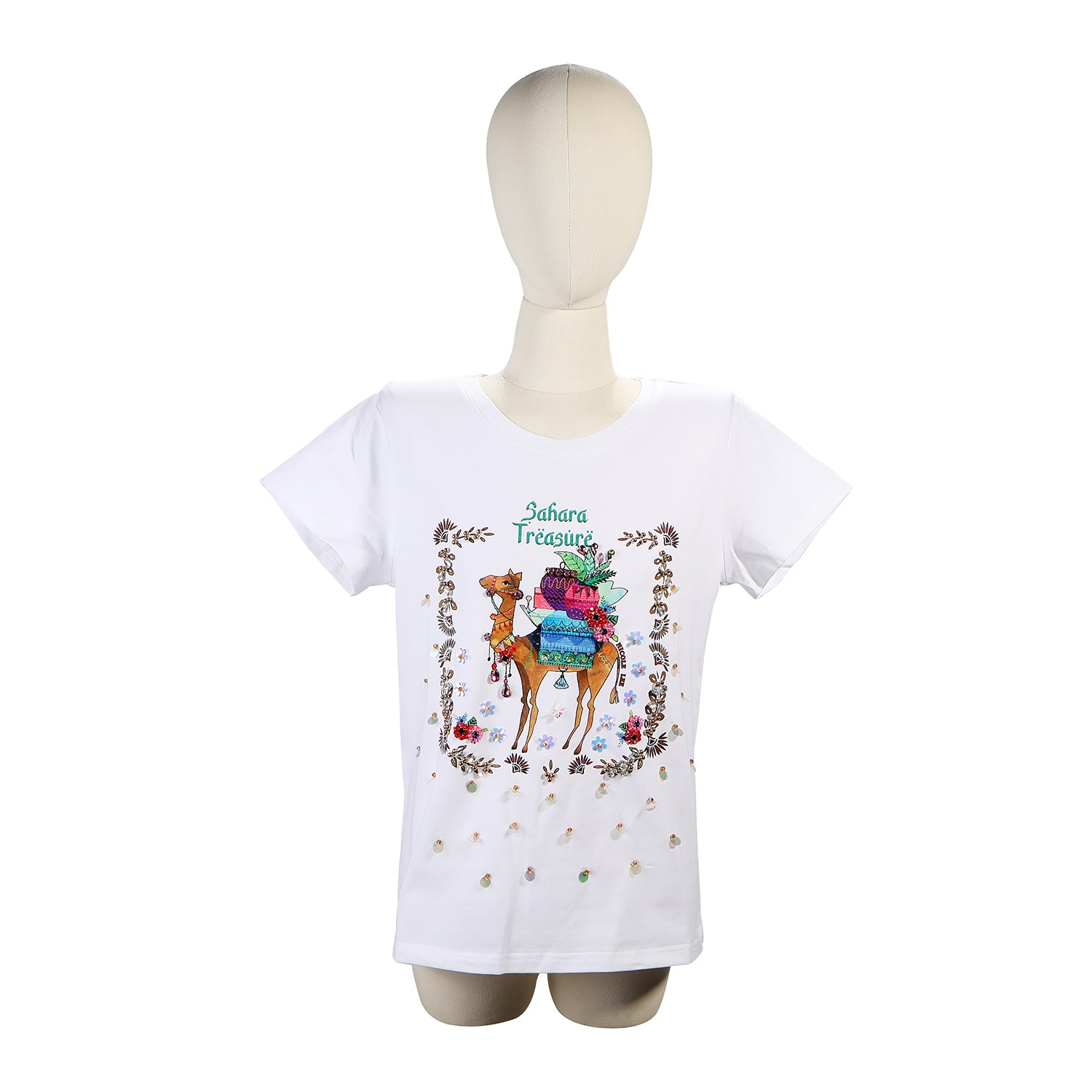 Nicole Lee Fashion T -shirt avec des paillettes blanches (trésor du Sahara)