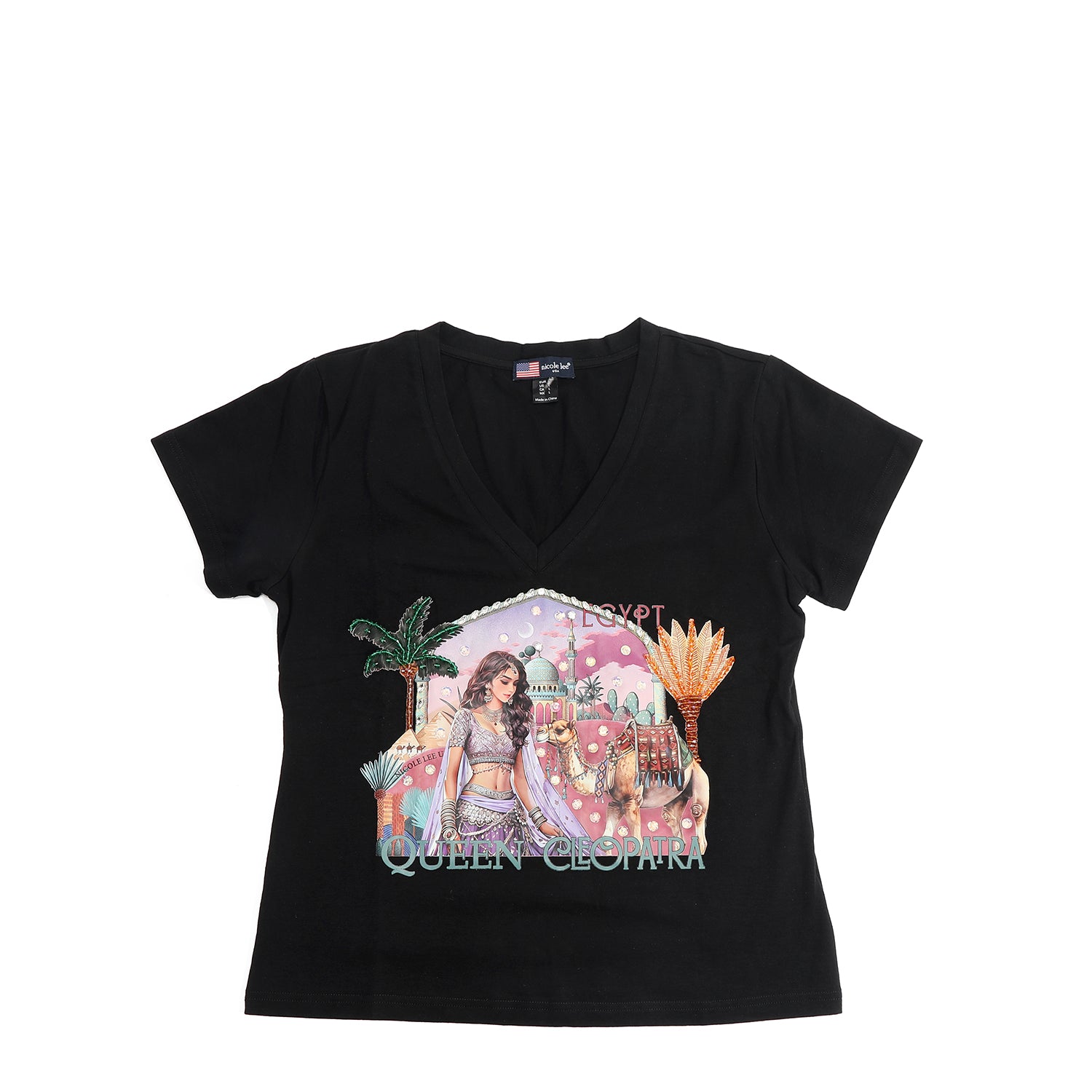 T-SHIRT COL V MODE (<tc>QUEEN CLEOPATRA</tc> NOIR)