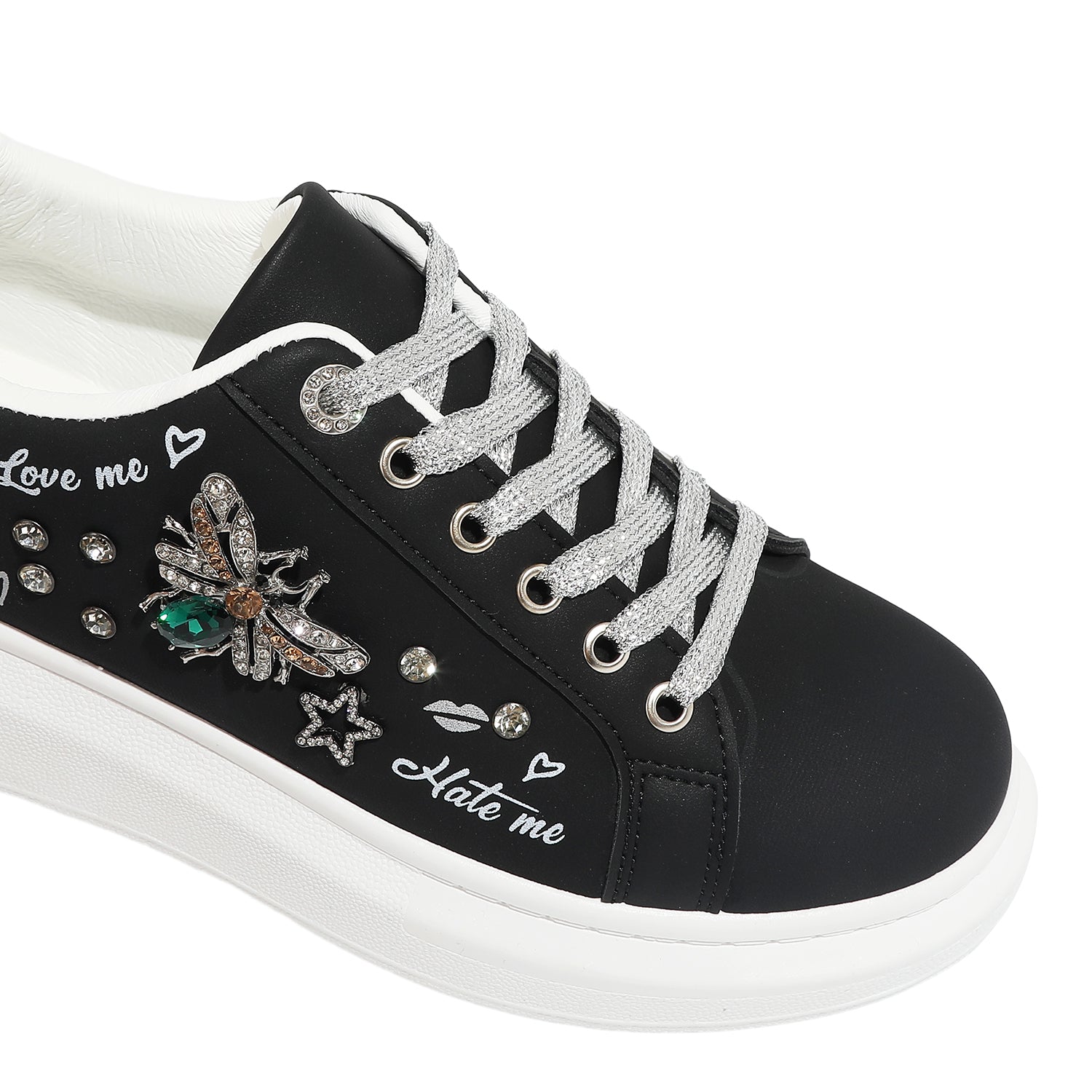 PLATFORM SNEAKERS WITH RHINGES (BLACK)