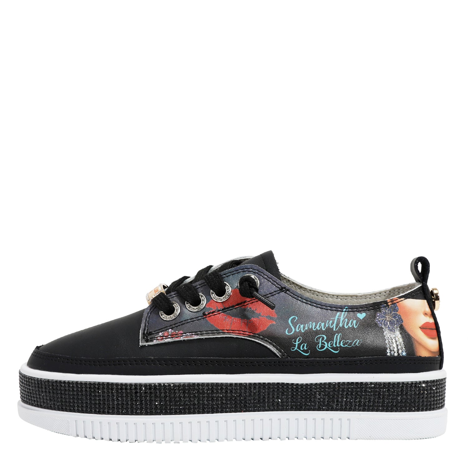 BASKETS EN CUIR AVEC PLATEFORME ET STRASS (<tc>SAMANTHA LA BELLEZA</tc>)