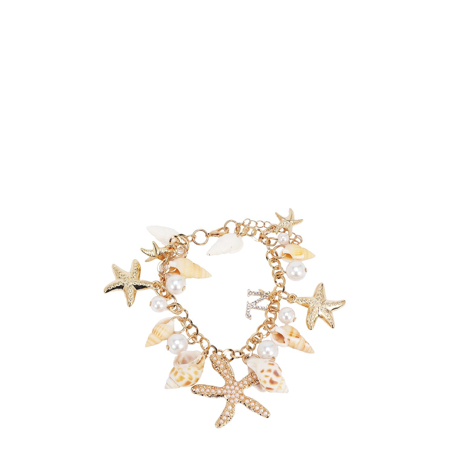 PULSERA DE CADENA CON DIJE DE CONCHAS DE MAR (DORADO)