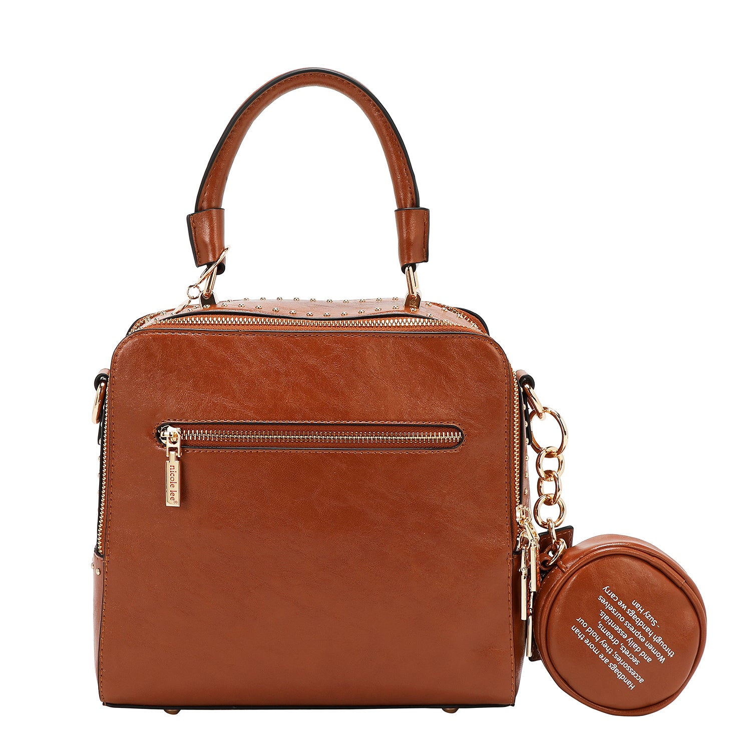 SQUARE HANDBAG WITH EMBOSSED LOGO (BROWN)
