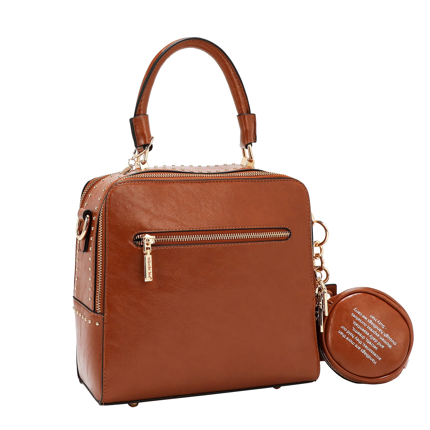 SQUARE HANDBAG WITH EMBOSSED LOGO (BROWN)