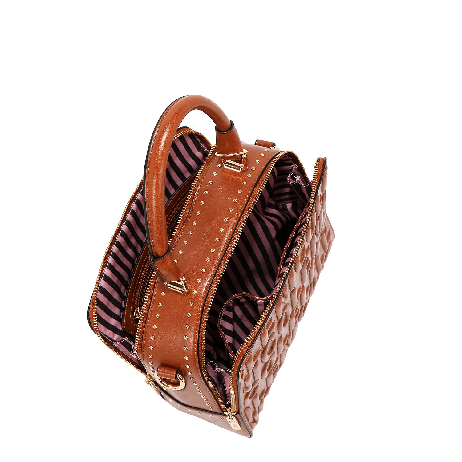 SQUARE HANDBAG WITH EMBOSSED LOGO (BROWN)