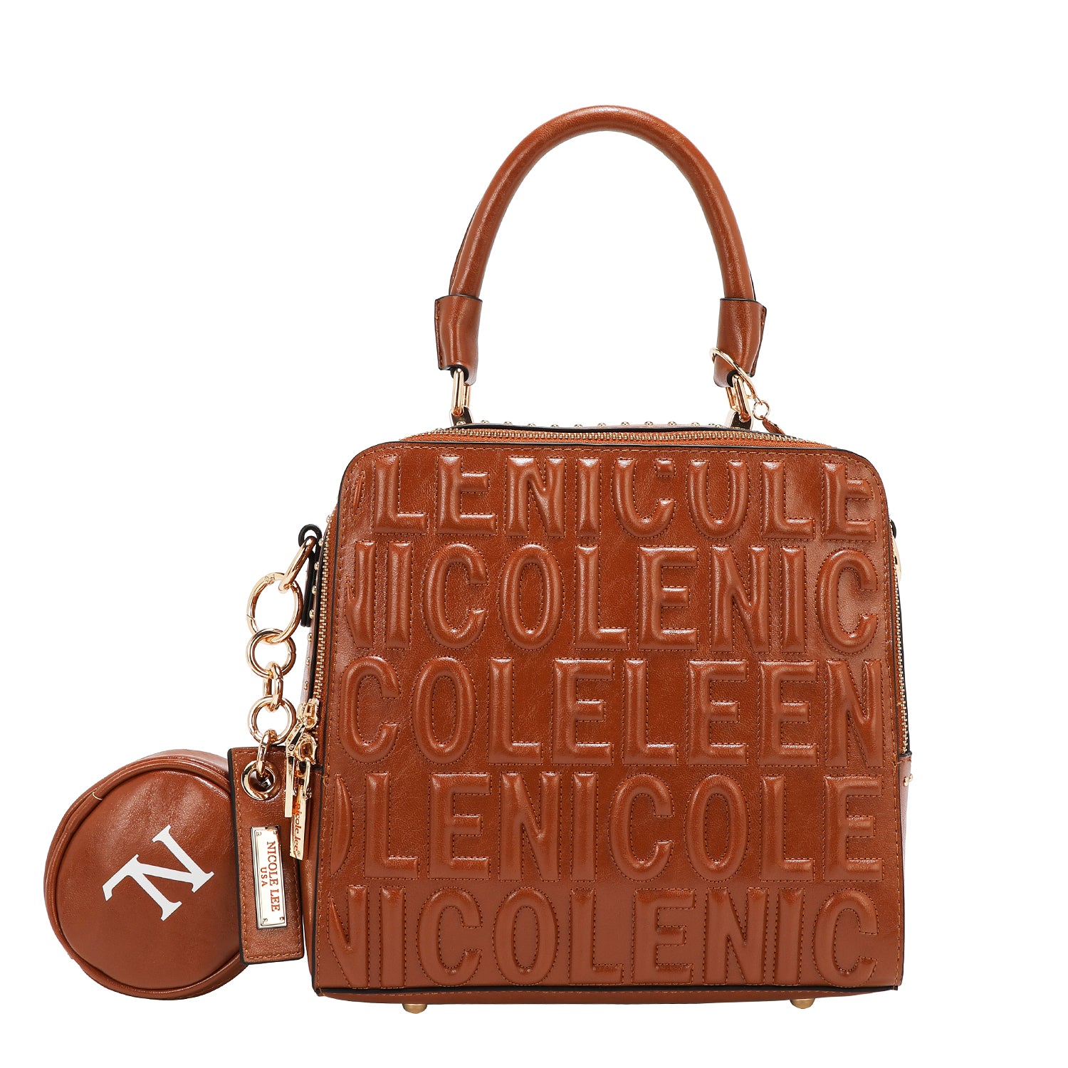 SQUARE HANDBAG WITH EMBOSSED LOGO (BROWN)