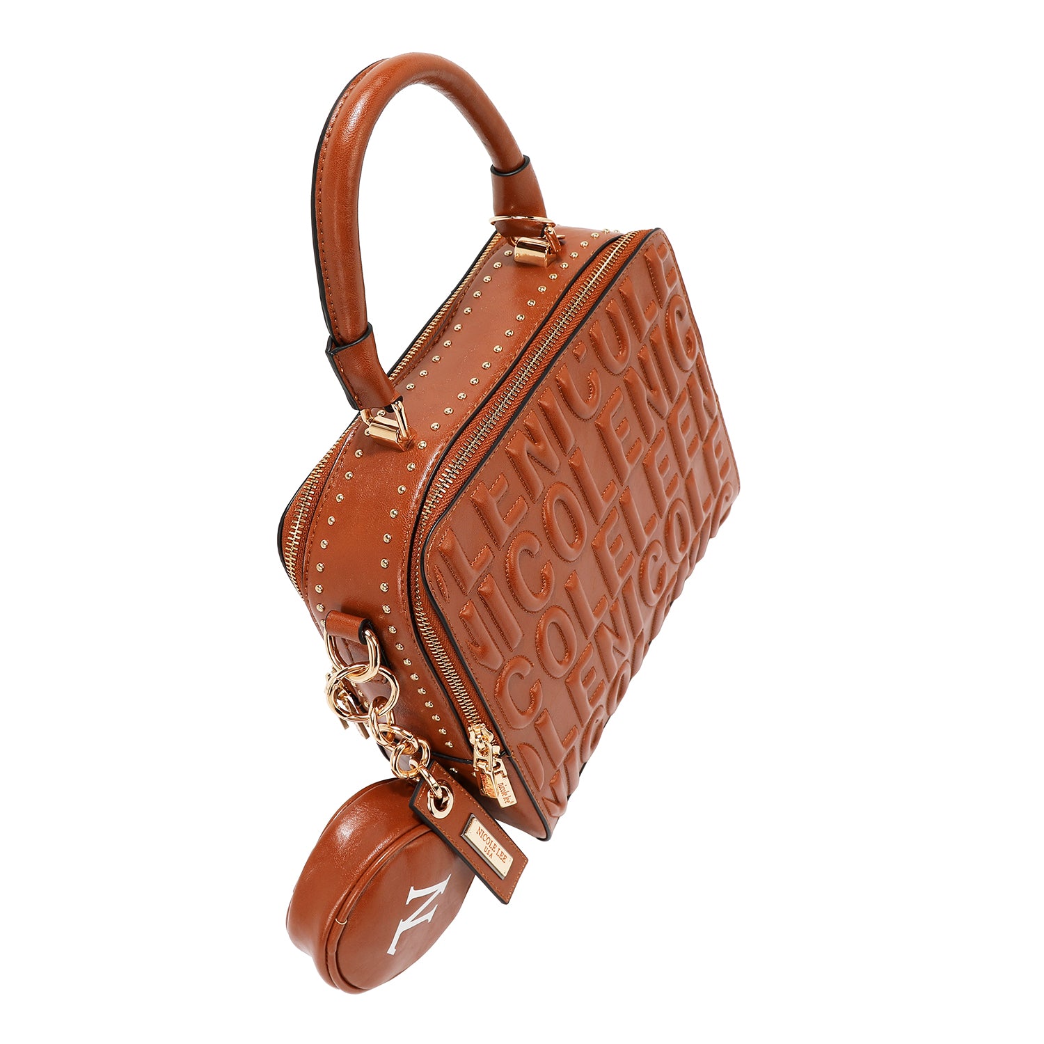 SQUARE HANDBAG WITH EMBOSSED LOGO (BROWN)