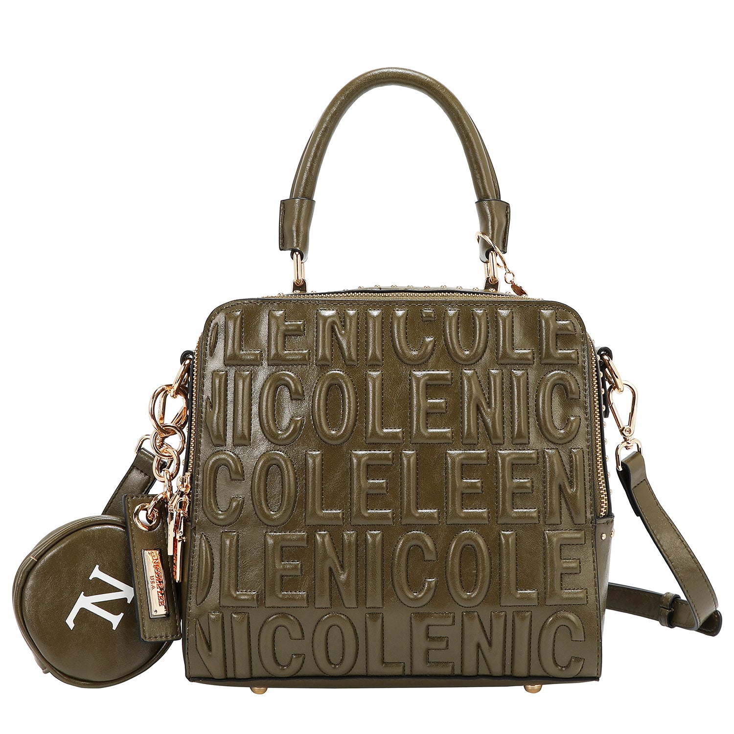 SQUARE HANDBAG WITH EMBOSSED LOGO (OLIVE)