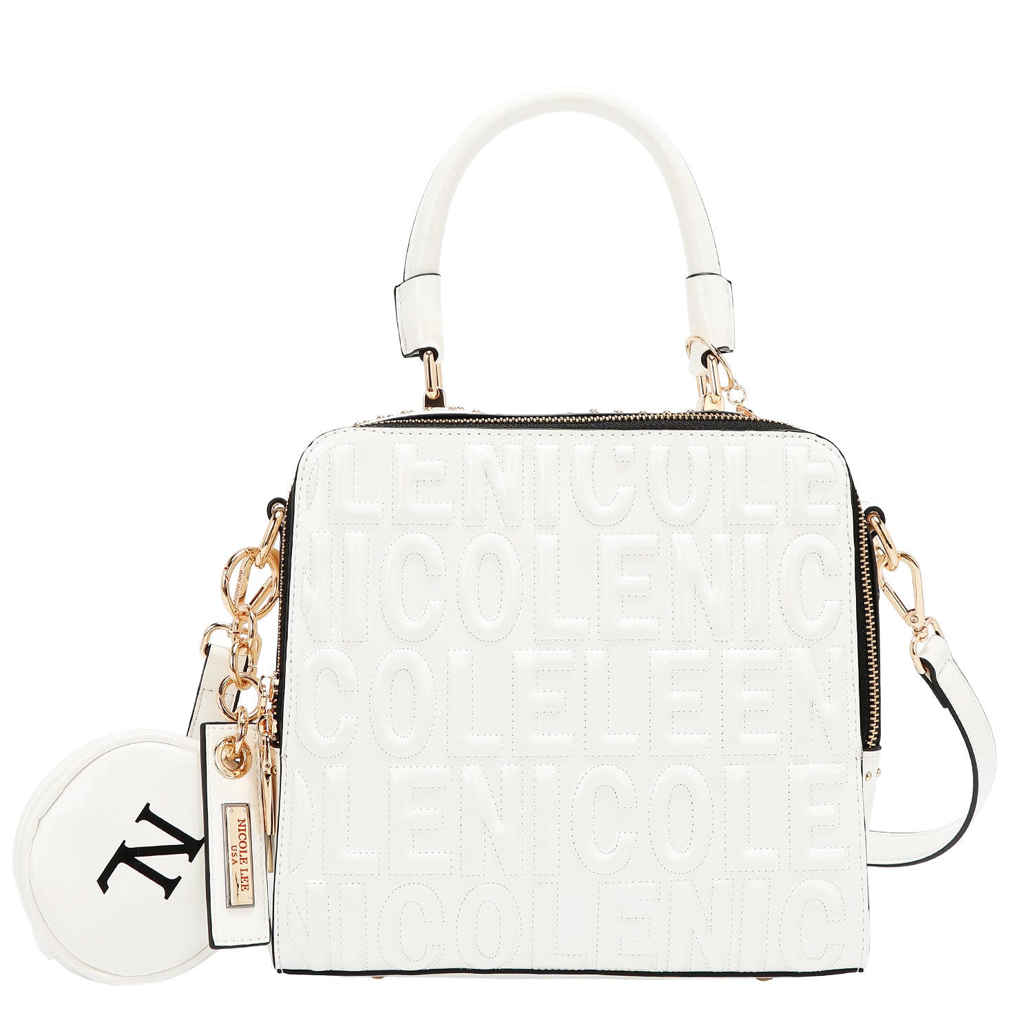 BORSA QUADRATA CON LOGO IN RILIEVO (BIANCO)