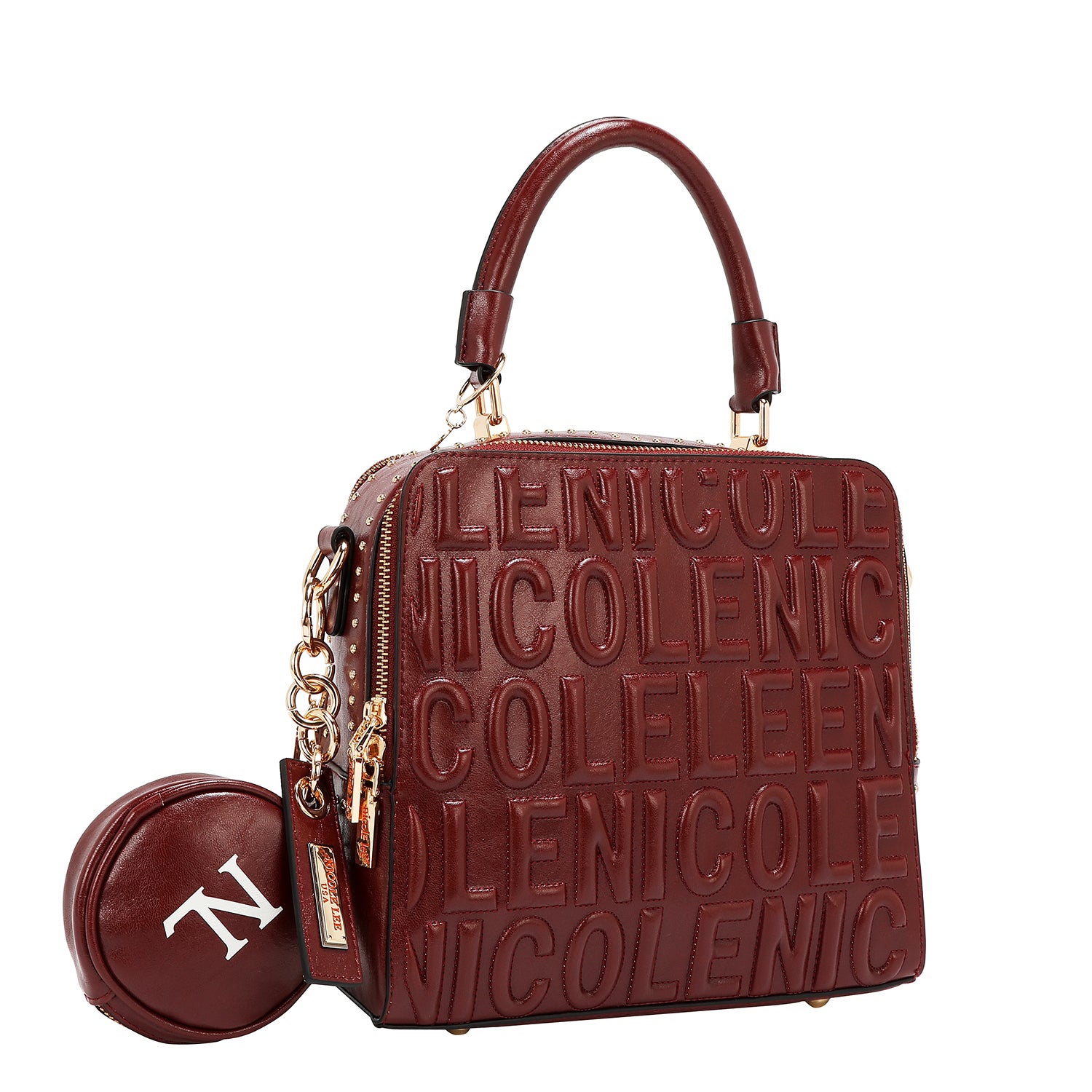 SQUARE HANDBAG WITH EMBOSSED LOGO (WINE)