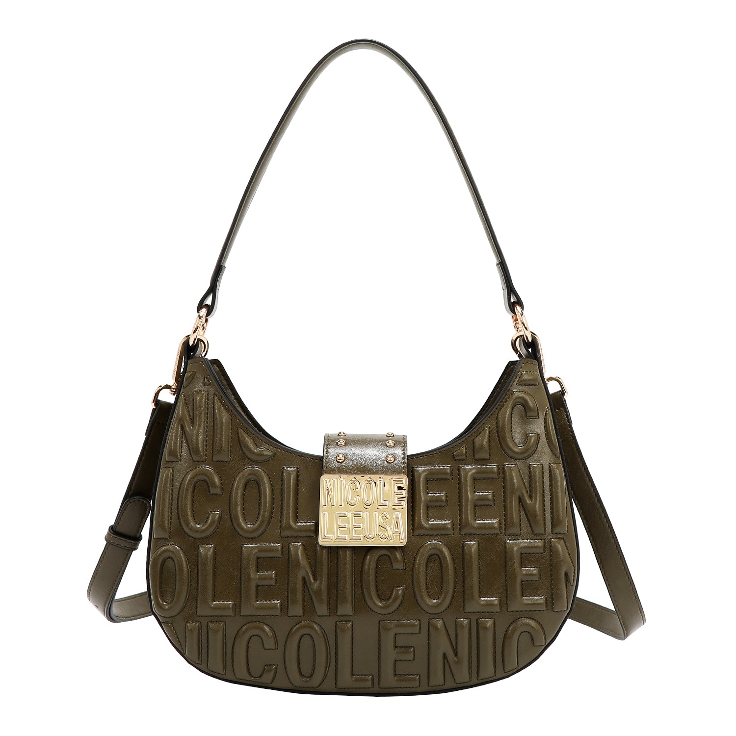 SHOULDER BAG WITH EMBOSSED LOGO (OLIVE)