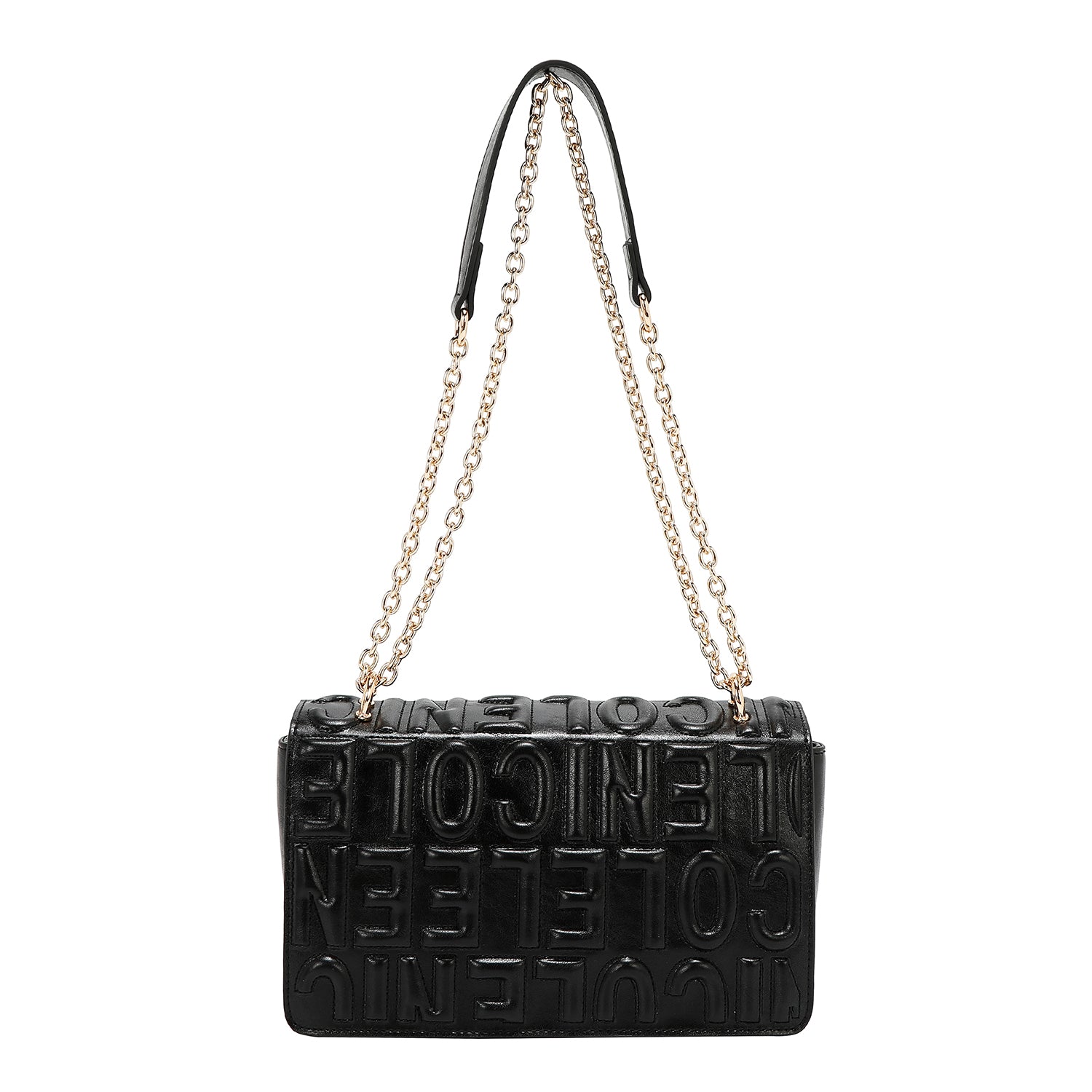SHOULDER BAG WITH CHAIN ​​AND EMBOSSED LOGO (BLACK)