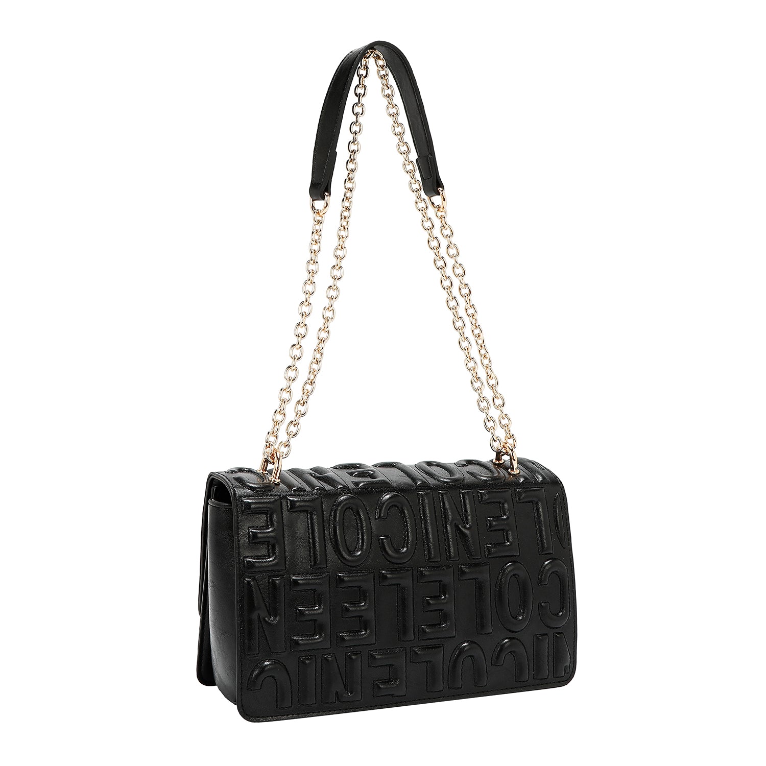 SHOULDER BAG WITH CHAIN ​​AND EMBOSSED LOGO (BLACK)