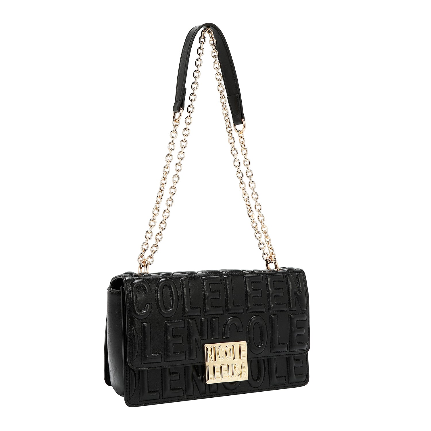 SHOULDER BAG WITH CHAIN ​​AND EMBOSSED LOGO (BLACK)