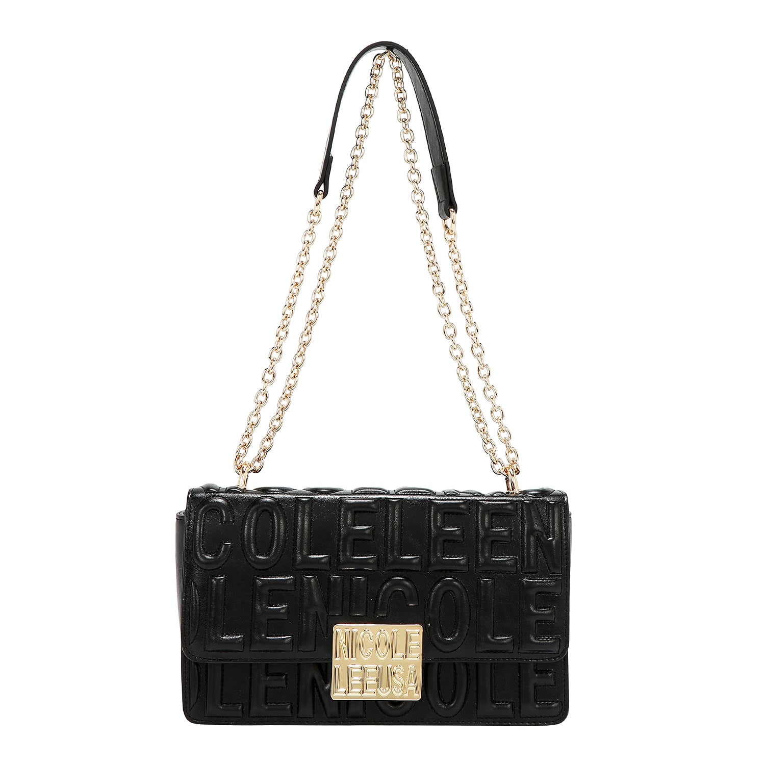 SHOULDER BAG WITH CHAIN ​​AND EMBOSSED LOGO (BLACK)
