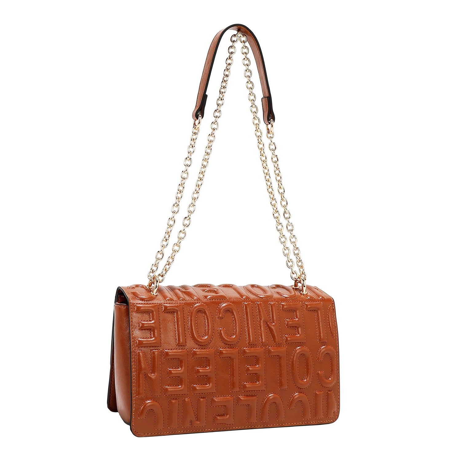 SHOULDER BAG WITH CHAIN ​​AND EMBOSSED LOGO (BROWN)