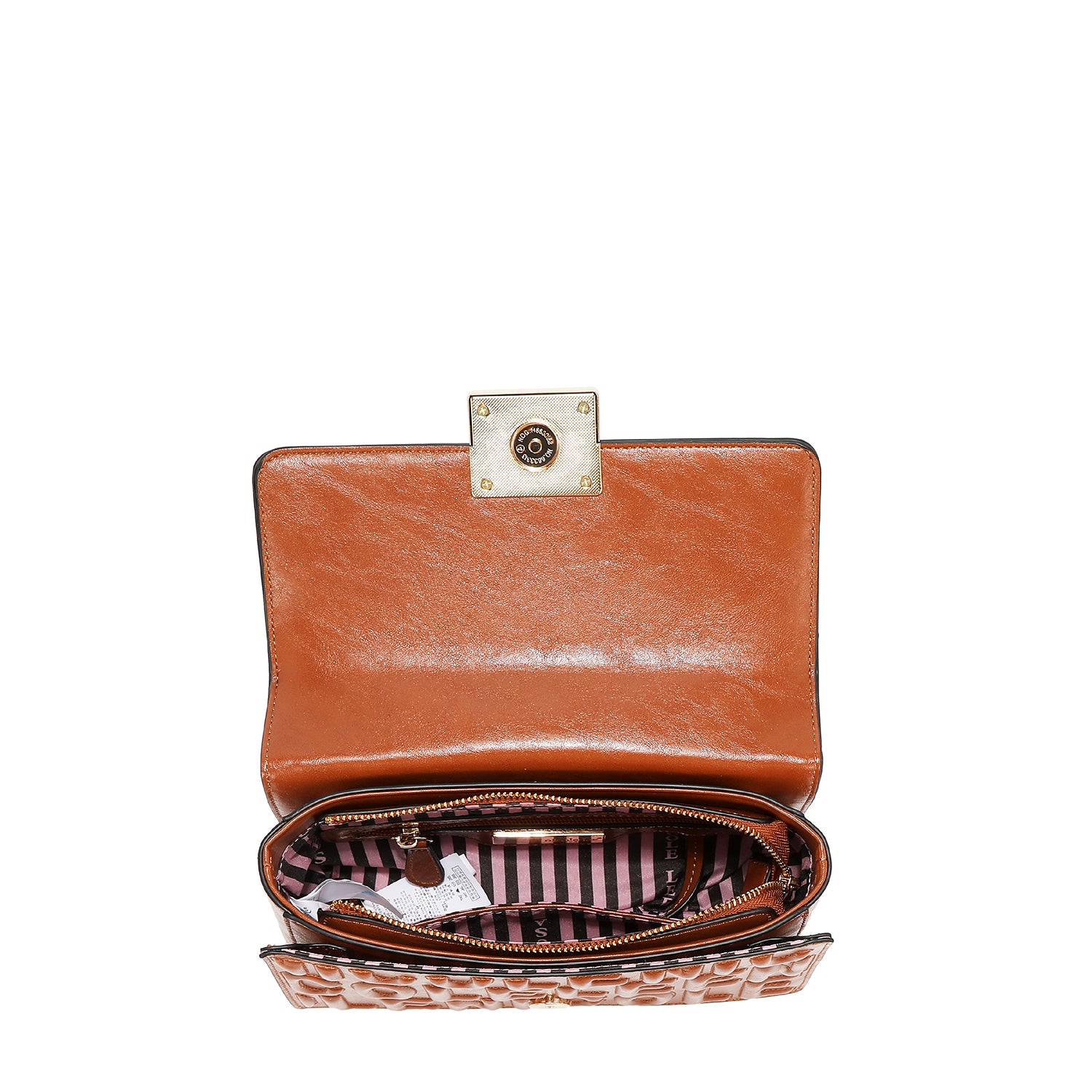 SHOULDER BAG WITH CHAIN ​​AND EMBOSSED LOGO (BROWN)
