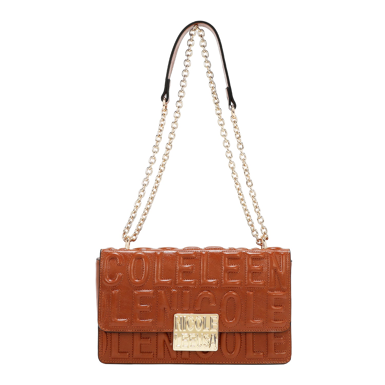 SHOULDER BAG WITH CHAIN ​​AND EMBOSSED LOGO (BROWN)
