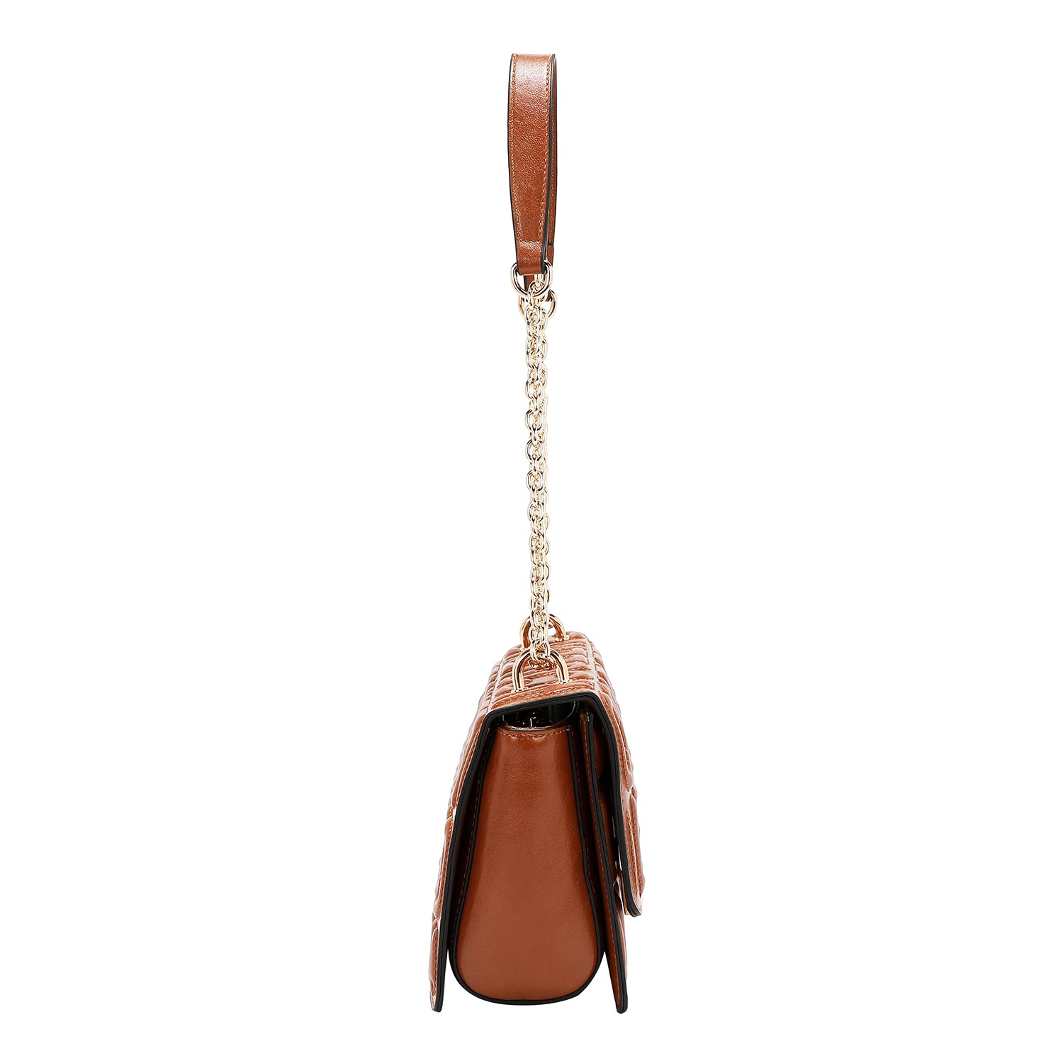 SHOULDER BAG WITH CHAIN ​​AND EMBOSSED LOGO (BROWN)