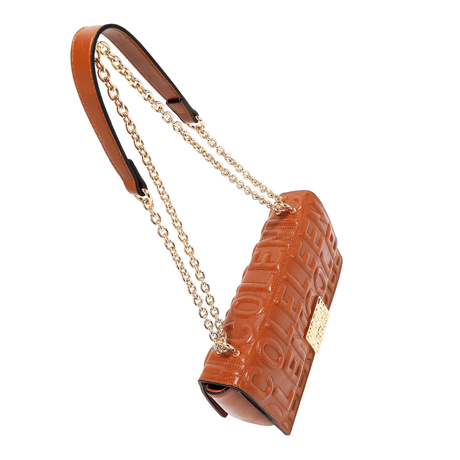 SHOULDER BAG WITH CHAIN ​​AND EMBOSSED LOGO (BROWN)