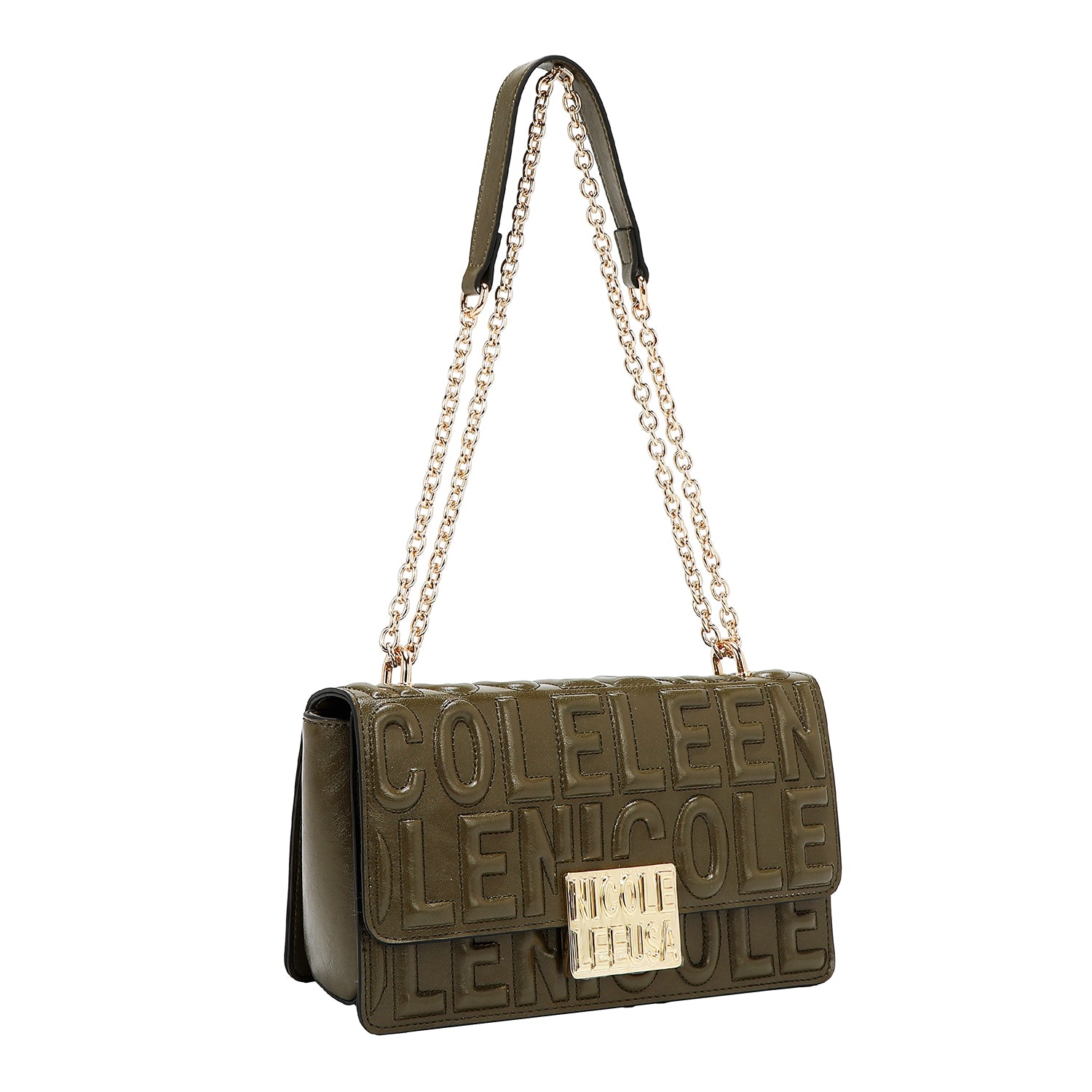 SHOULDER BAG WITH CHAIN ​​AND EMBOSSED LOGO (OLIVE)
