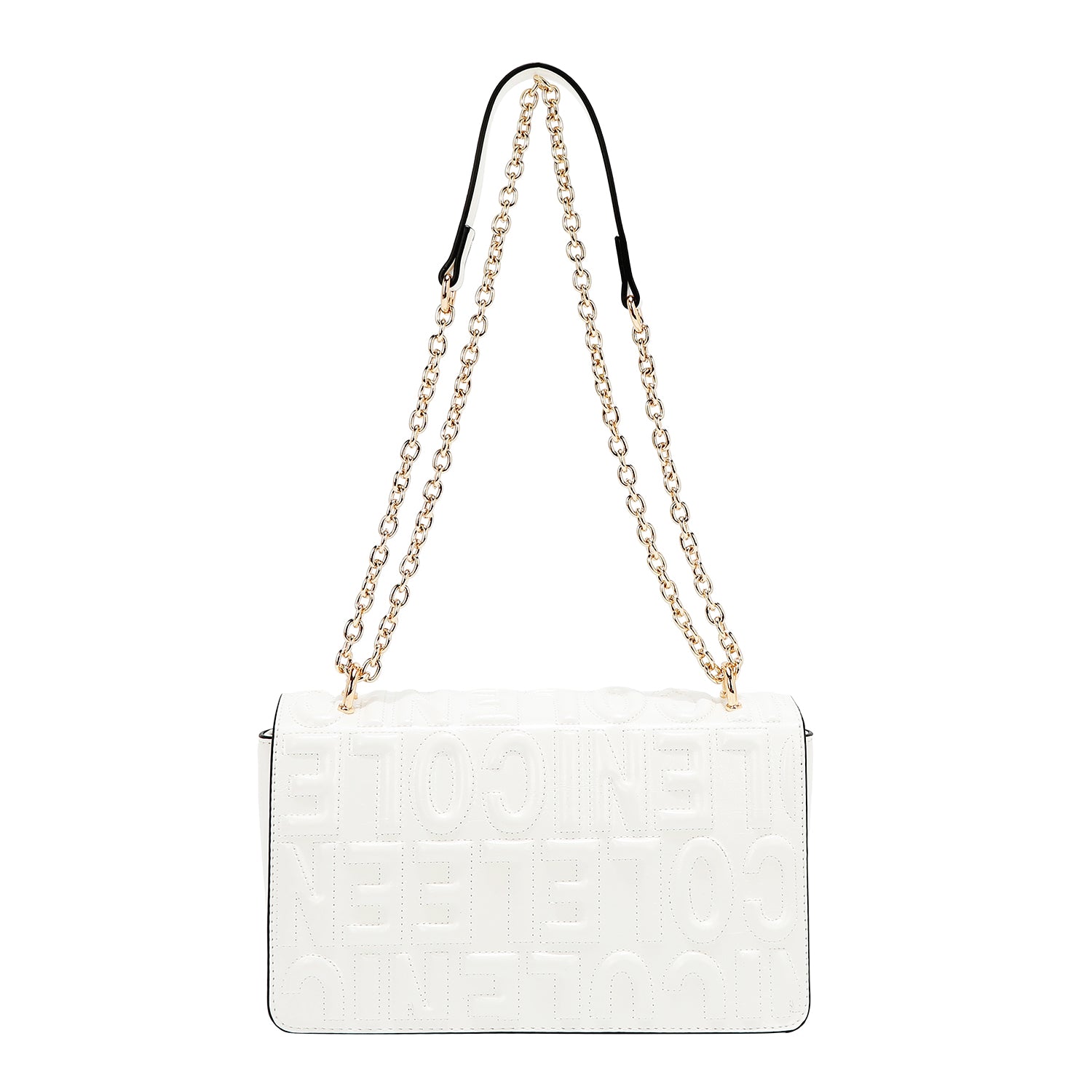 SHOULDER BAG WITH CHAIN ​​AND EMBOSSED LOGO (WHITE)